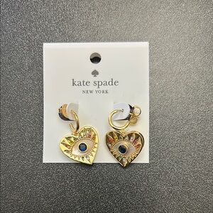 Kate Spade Gold Heart Earrings with Colorful Eye Design